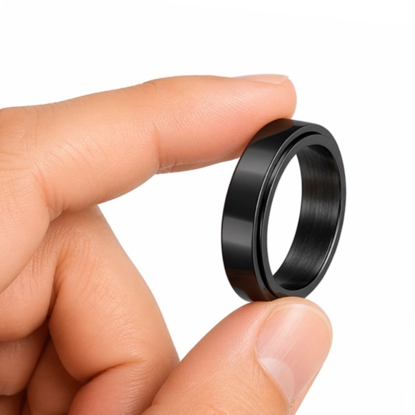 Black Stainless Steel Spinner Ring – Minimalist Rotating Fidget Band