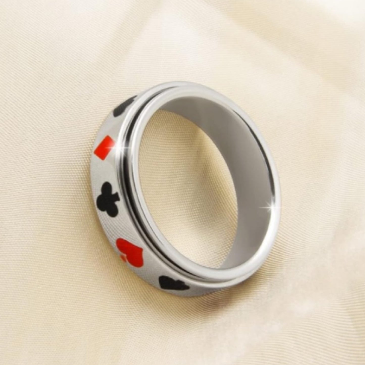 Red Black Poker Themed Anxiety Fidget Spinner Ring