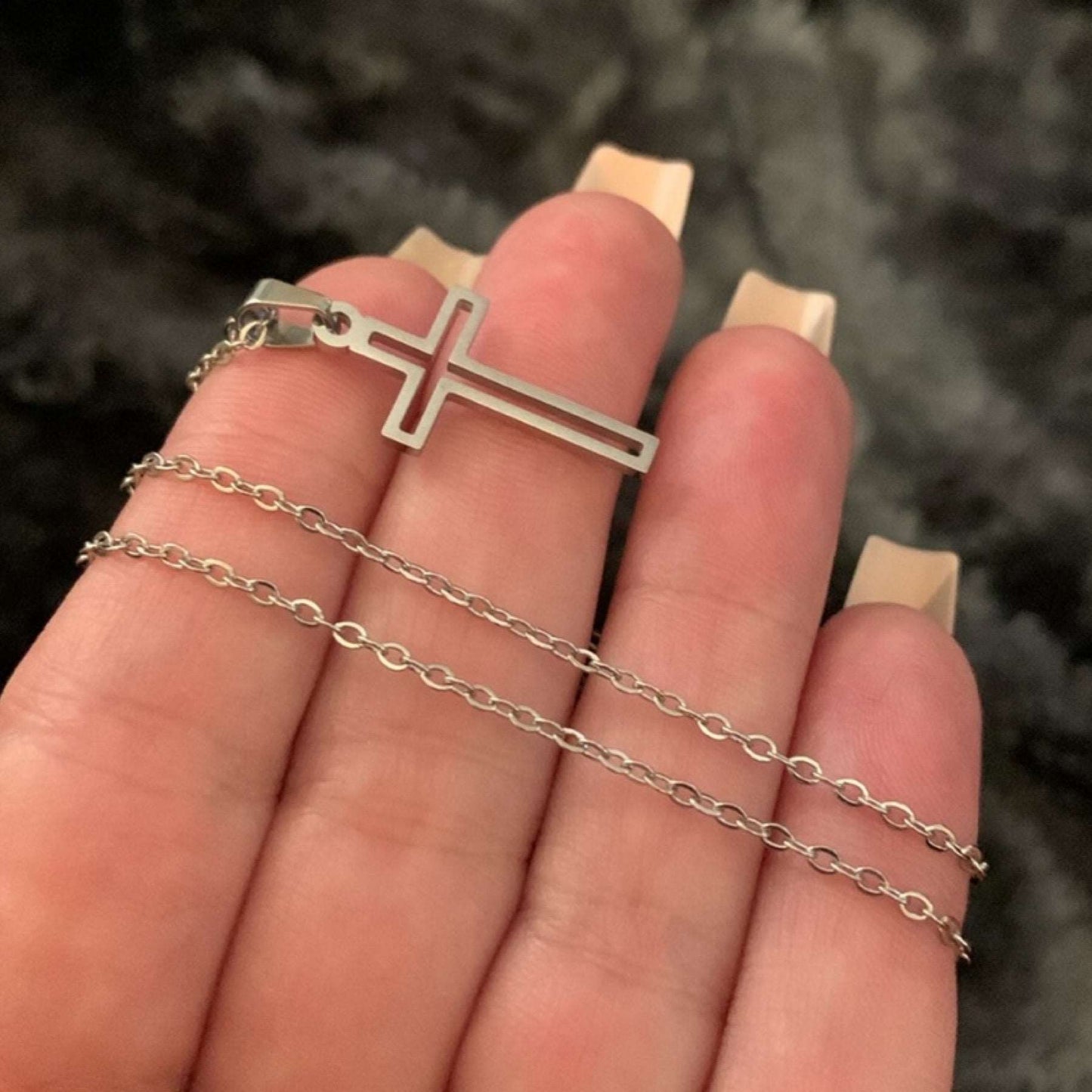 Silver Dainty Cut out Cross Necklace