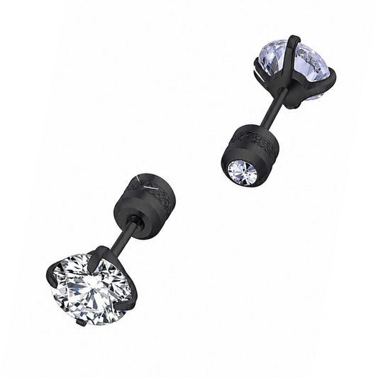Black Stainless Steel 8mm CZ Double Ended Stud Earring