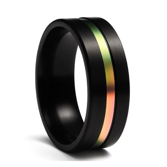 Black Tungsten Ring with Iridescent Rainbow Inlay | 8mm Comfort Fit Band