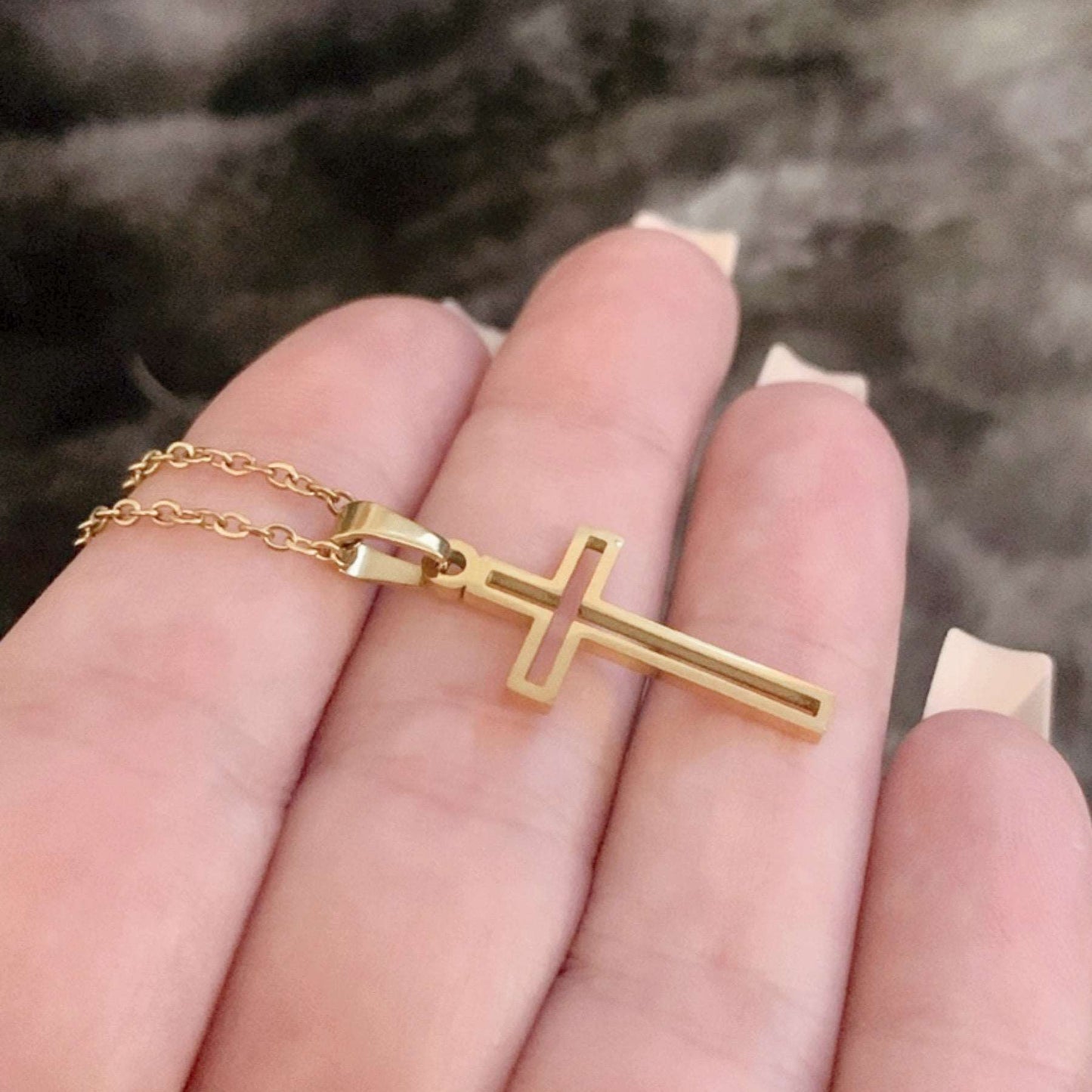 Gold Gold Dainty Cut Out Cross Necklace