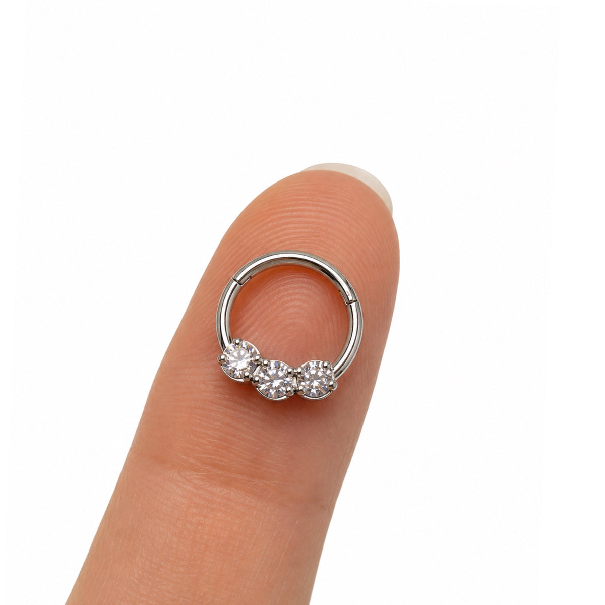 Triple Clear CZ Clicker Hoop Ring