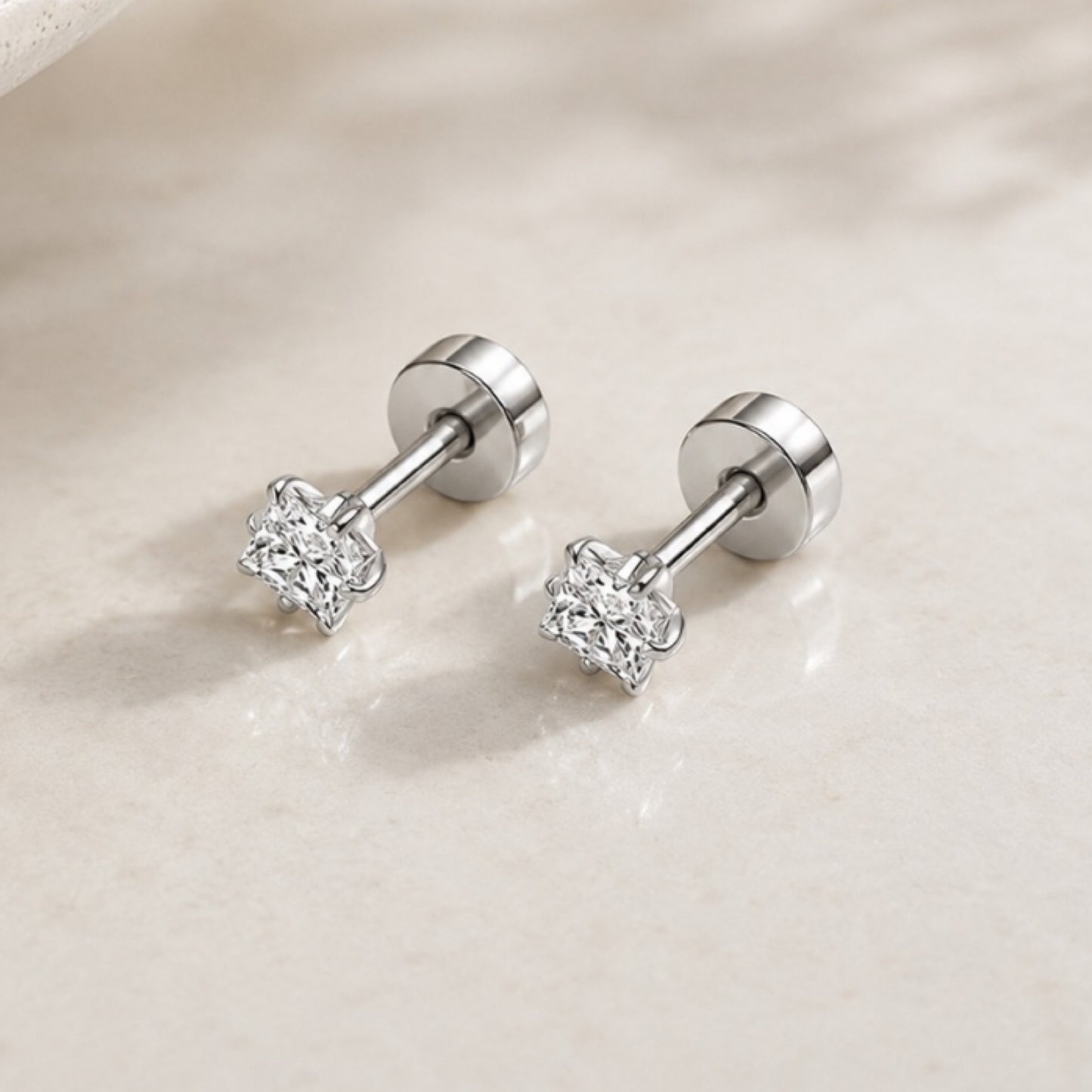 Square CZ Flat Back Stud Earrings