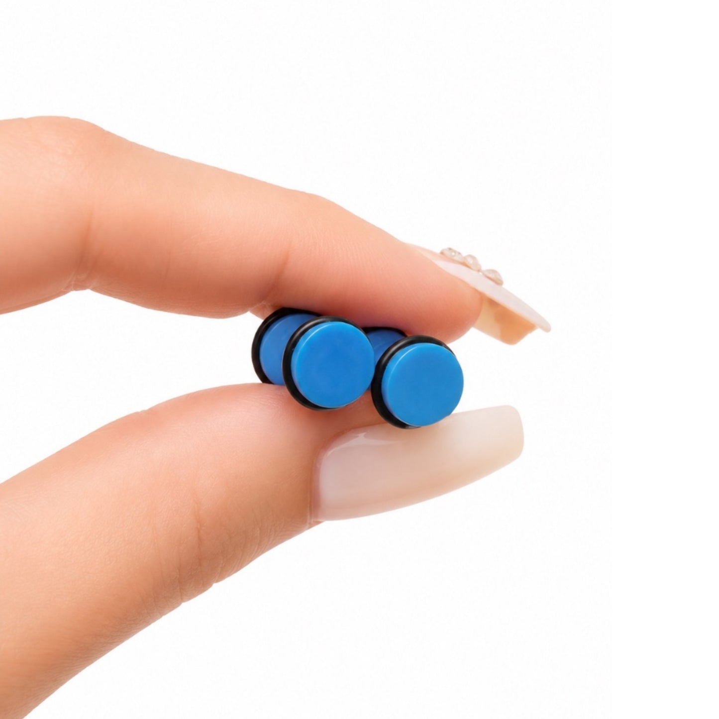 Blue Faux Gauge Fake Plug Stud Earrings – 18G 8mm
