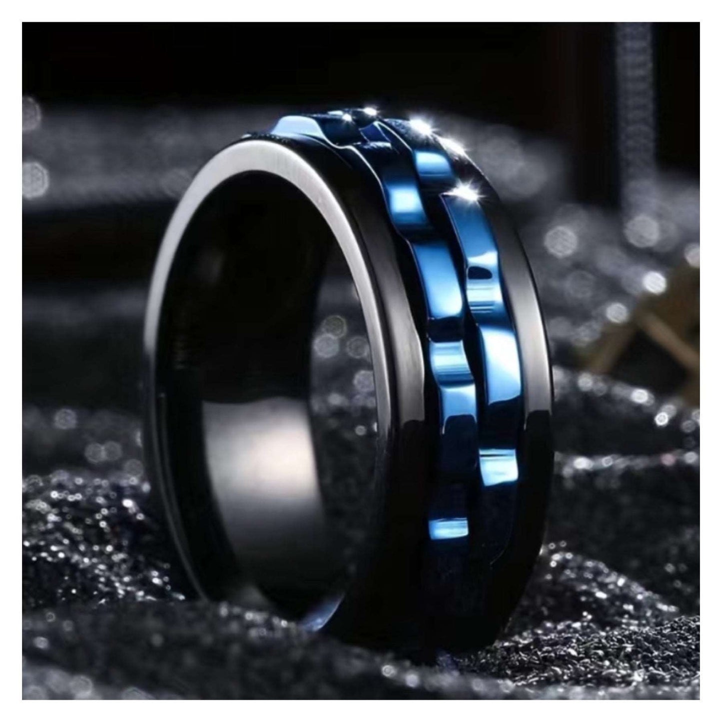 Black & Blue Spinning Gears Anxiety Fidget Ring