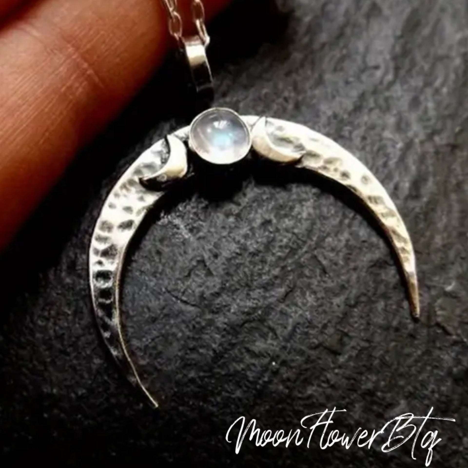 Silver Vintage Goth Moon Pendant Necklace