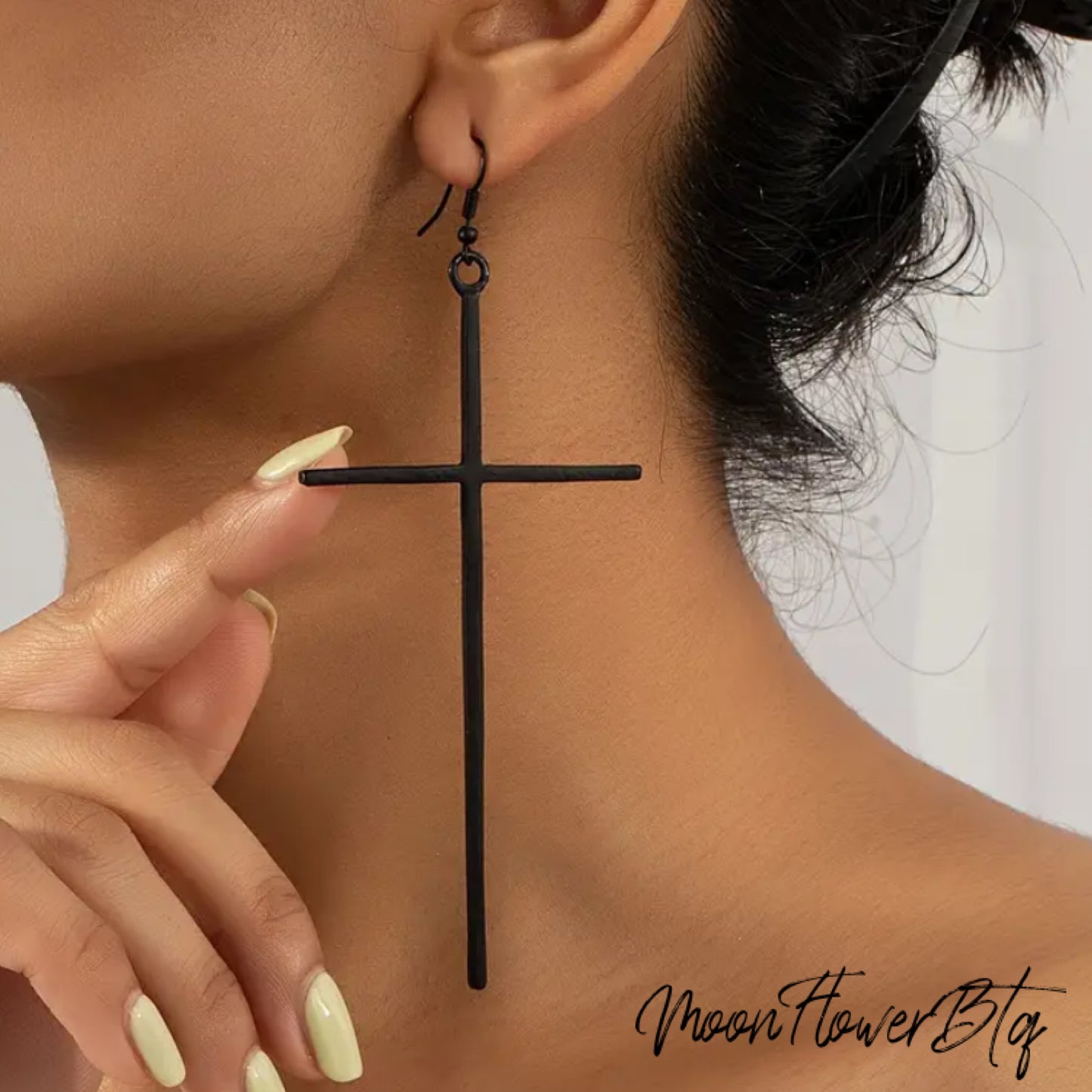 Black Extra Large Cross Statement Earrings