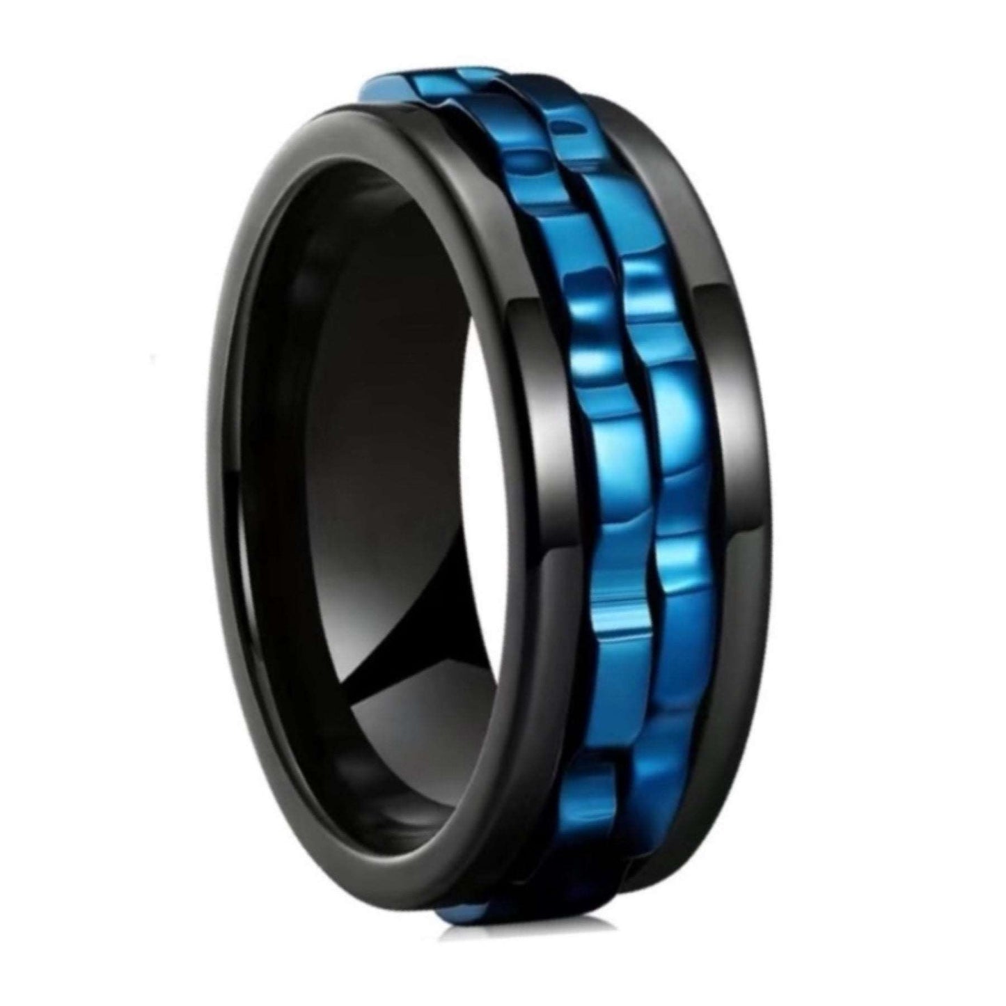 Black & Blue Spinning Gears Anxiety Fidget Ring