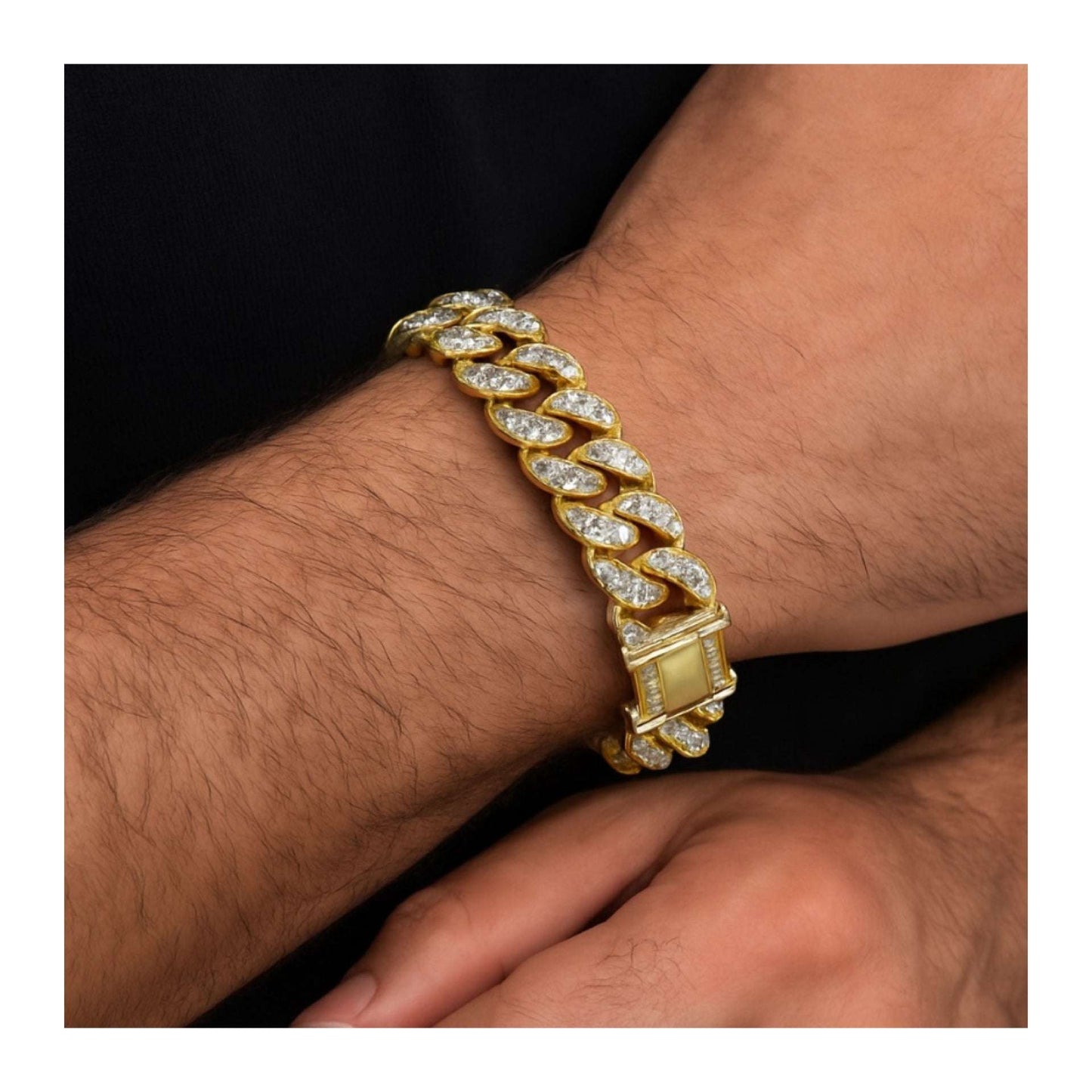 Iced Out Bling Gold Cuban Chain Hip Hop Style Bracelet