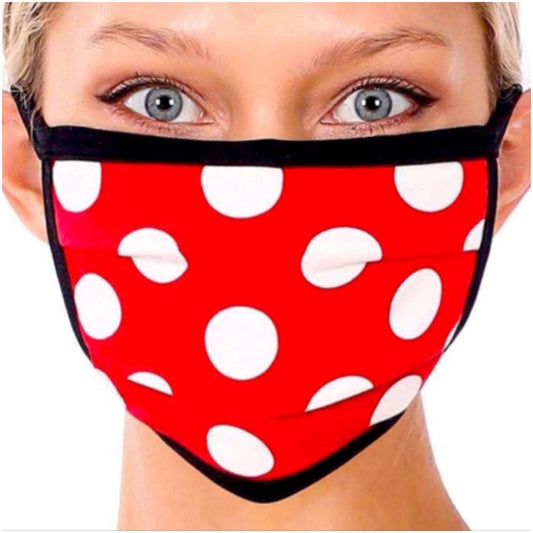 Red White Polka Dot Print Cotton Face Mask