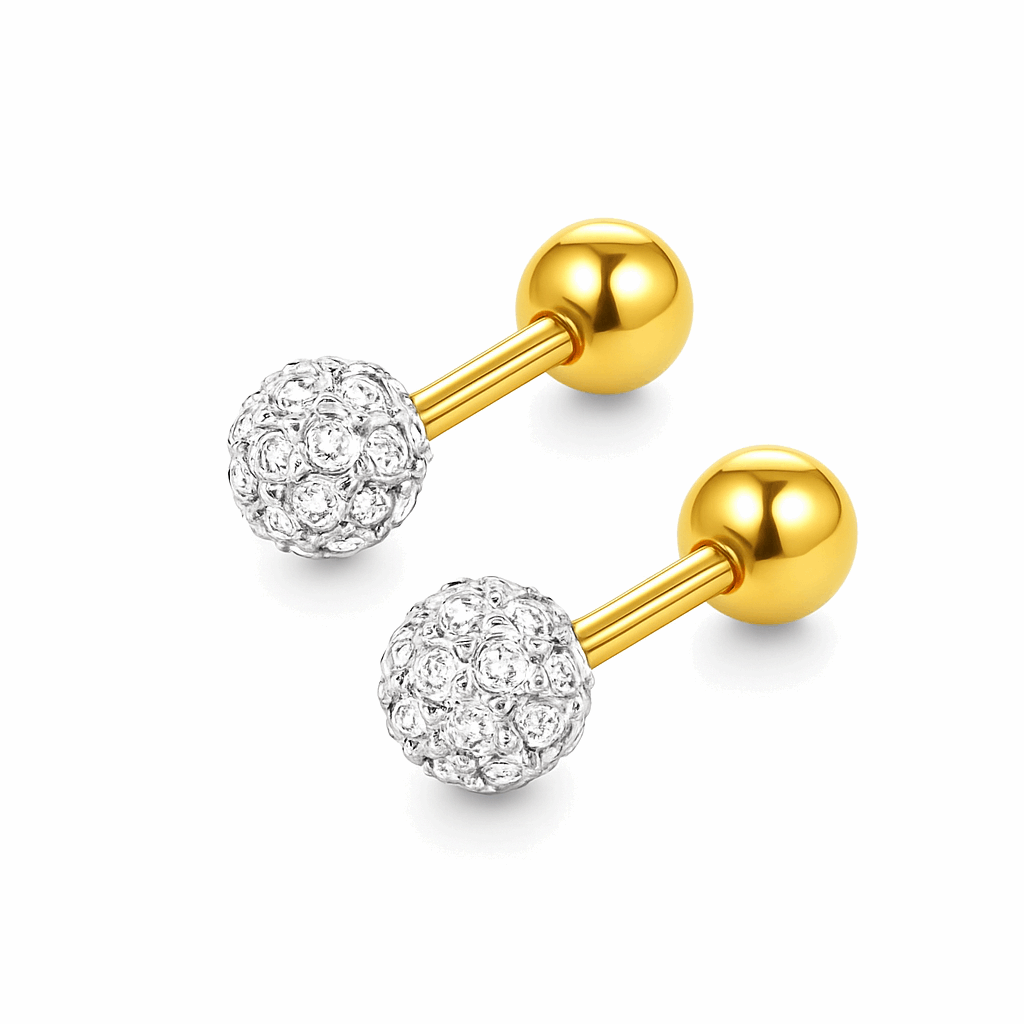 Gold CZ Encrusted Barbell Earrings