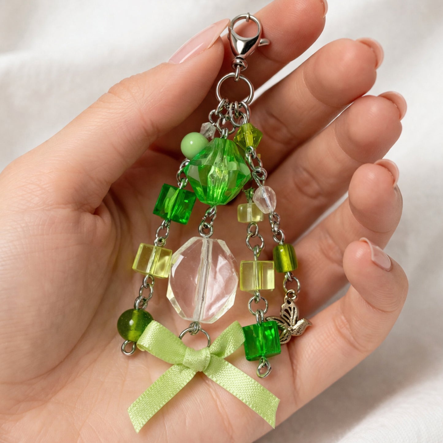 Green Beaded Charm - Keychain Bag Charm Zipper Pull