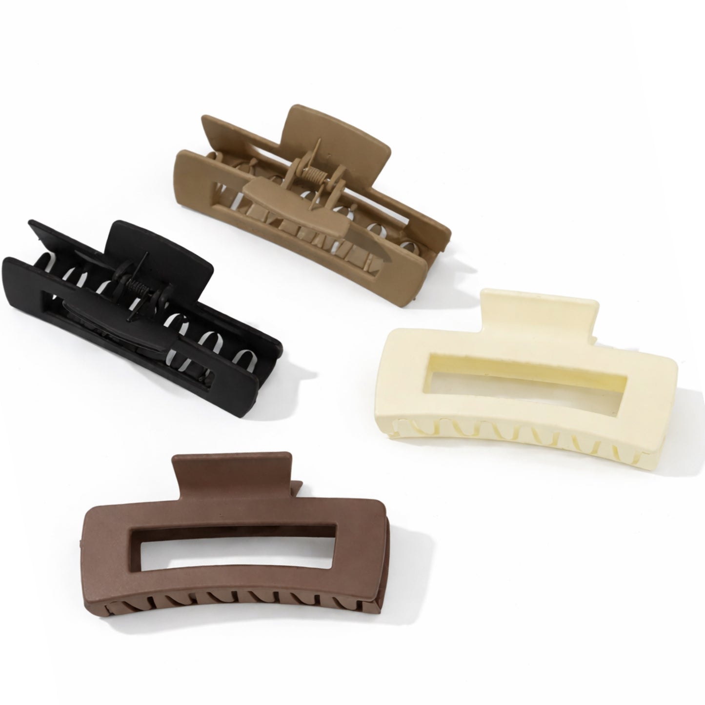 4 Piece Large 4” Matte Rectangle Claw Clip Set – Neutral Collection
