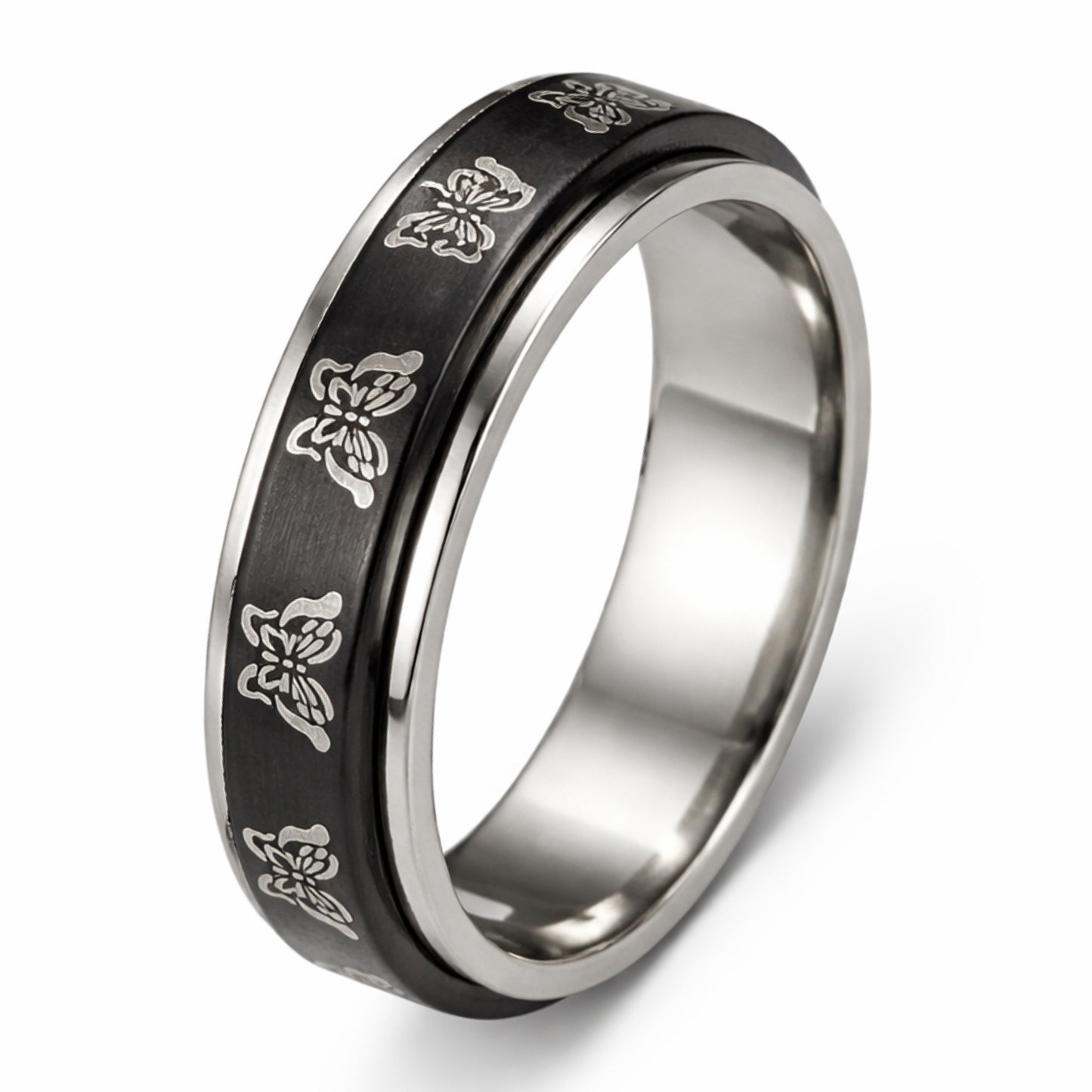 Black Butterfly Spinner Ring – Stainless Steel Rotating Band