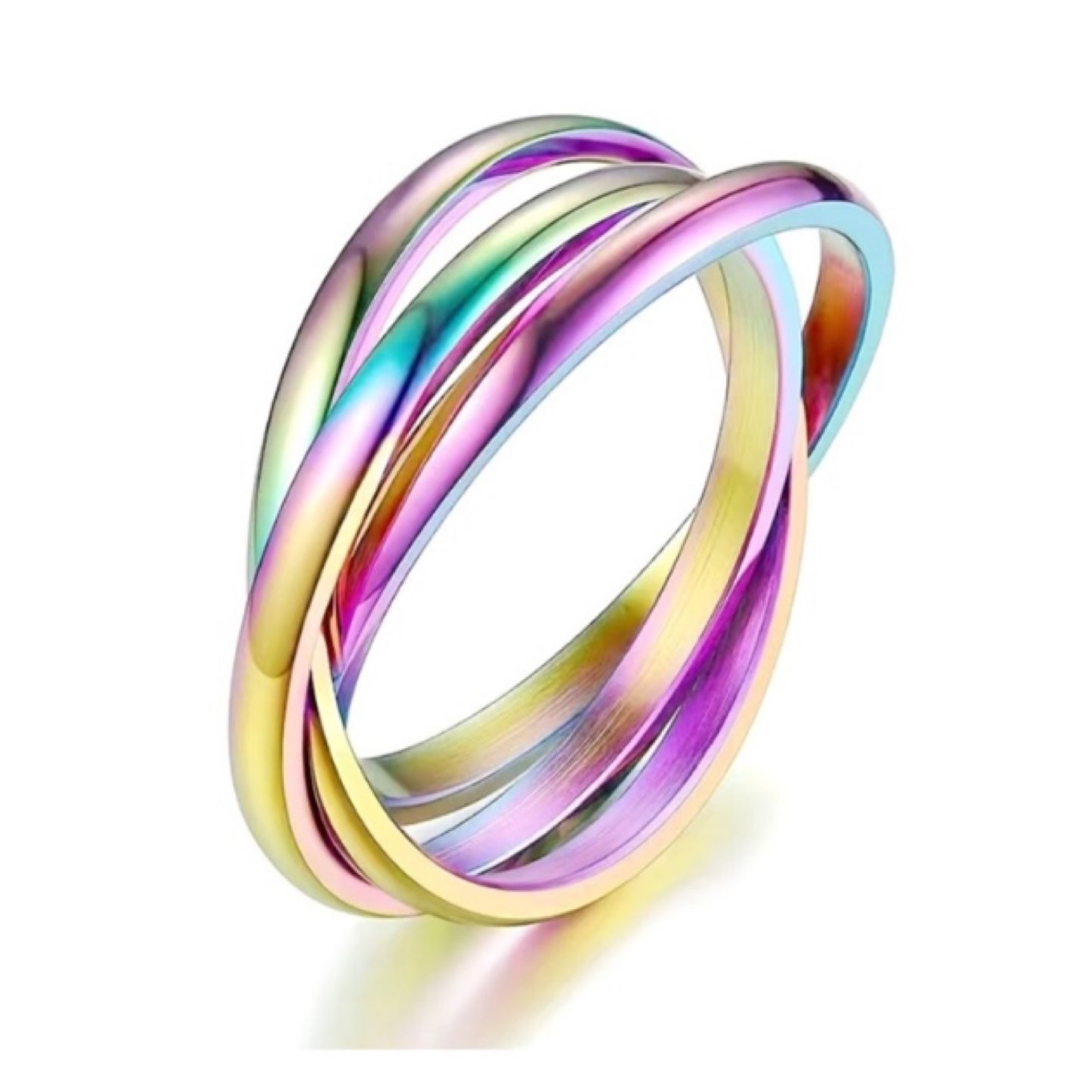 Rainbow Triple Interconnected Anxiety Fidget Ring