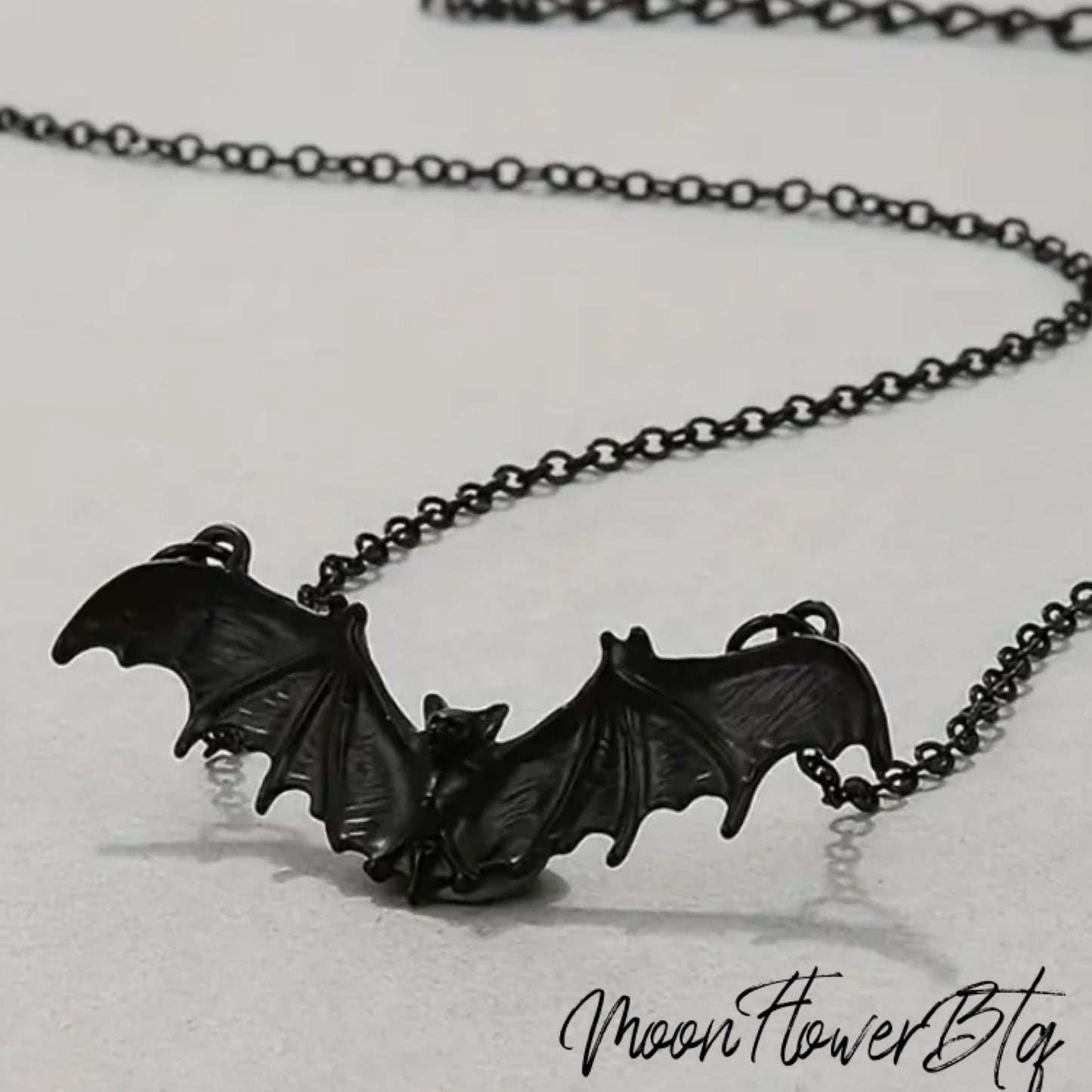 Black Goth Bat Pendant Necklace