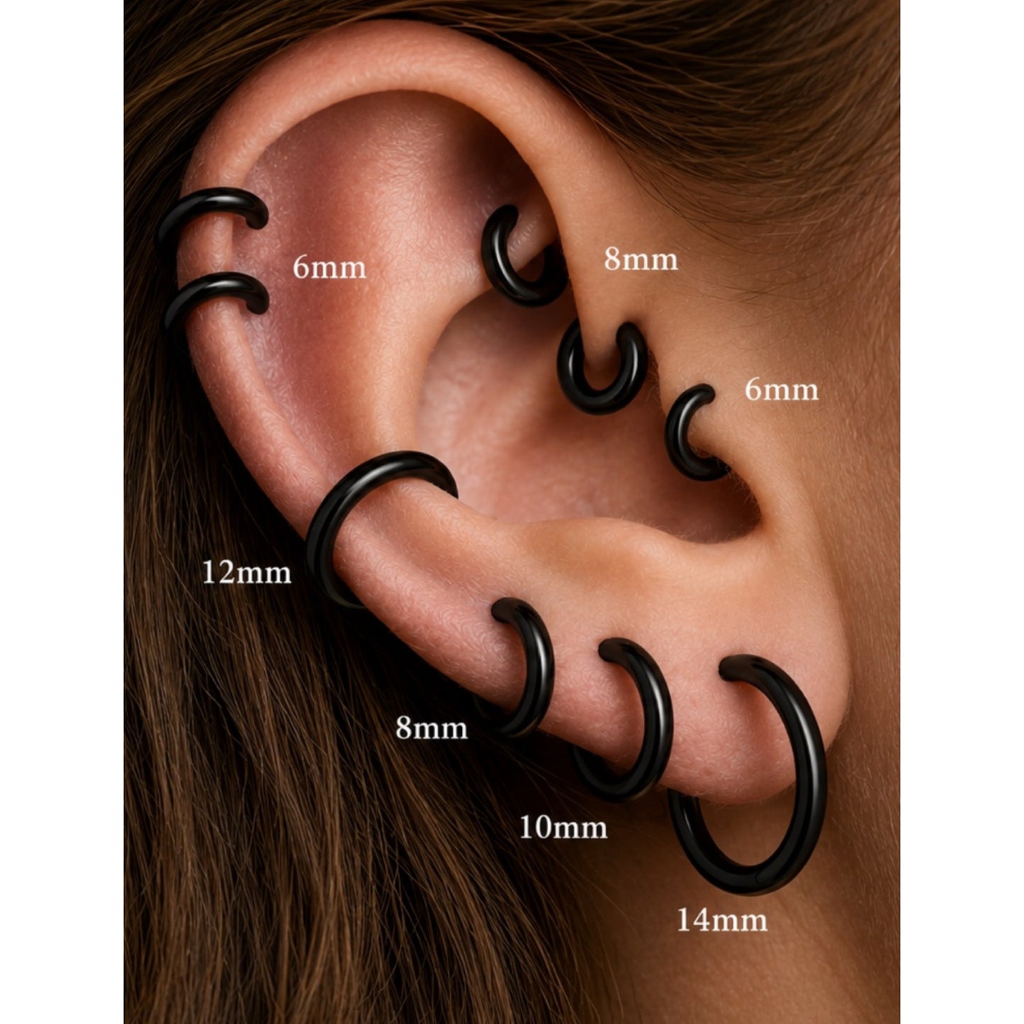 Black Stainless Steel Huggie Hoop Earrings 16mm