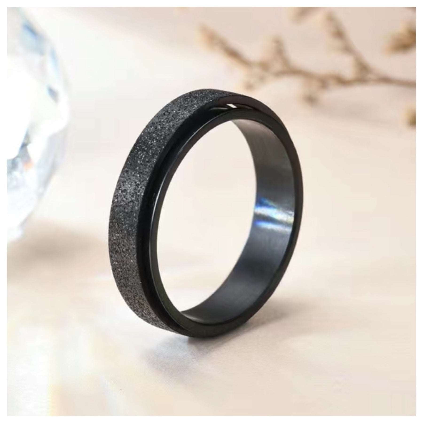 Sparkly Black Stainless Steel Anxiety Fidget Spinner Ring