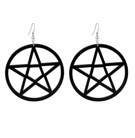 Black Dangly Pentagram Hoop Earrings