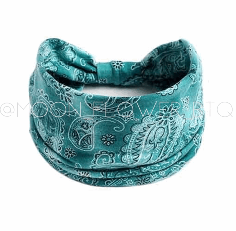 Turquoise Paisley Bandana Print Headband Ear Warmer