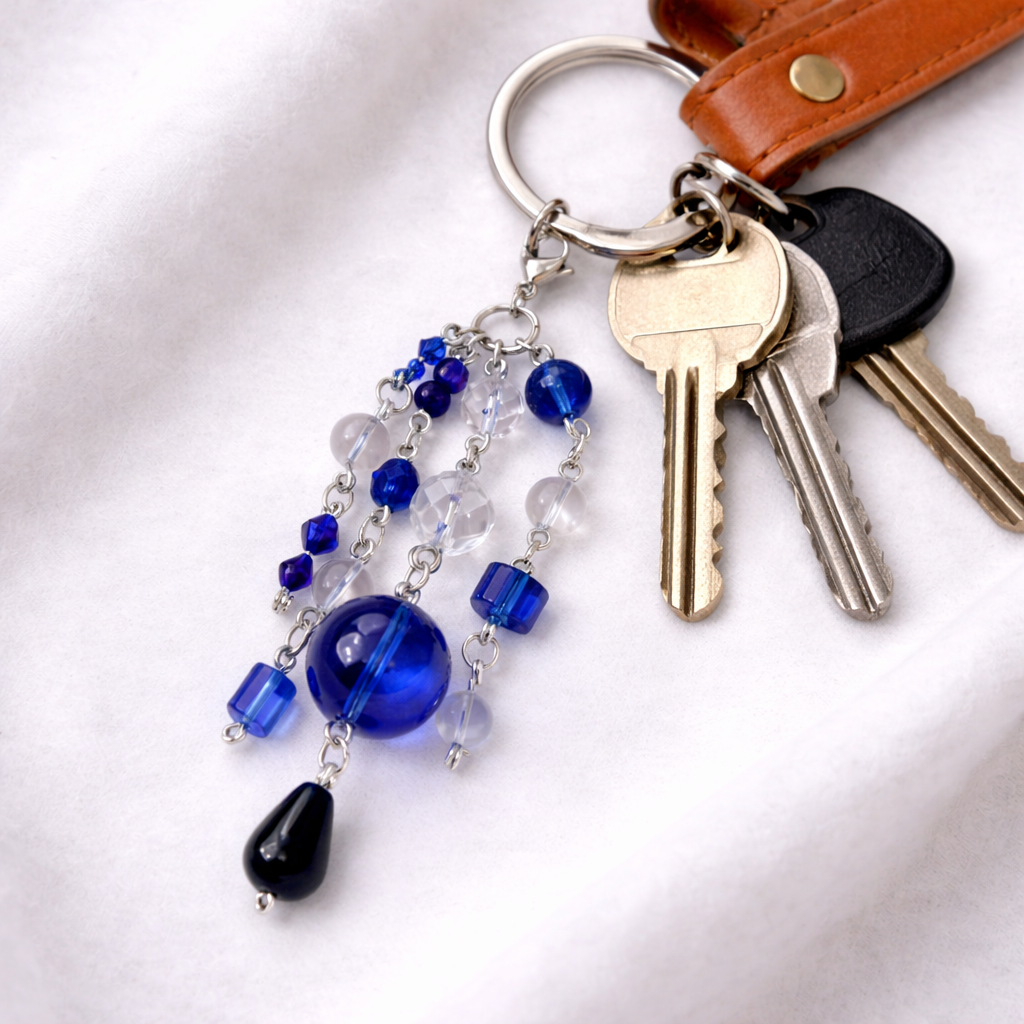 Blue Beaded Charm - Keychain Bag Charm Zipper Pull