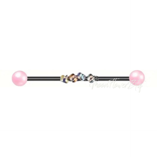 Black Pink Pearl Crystal Industrial Barbell Earring