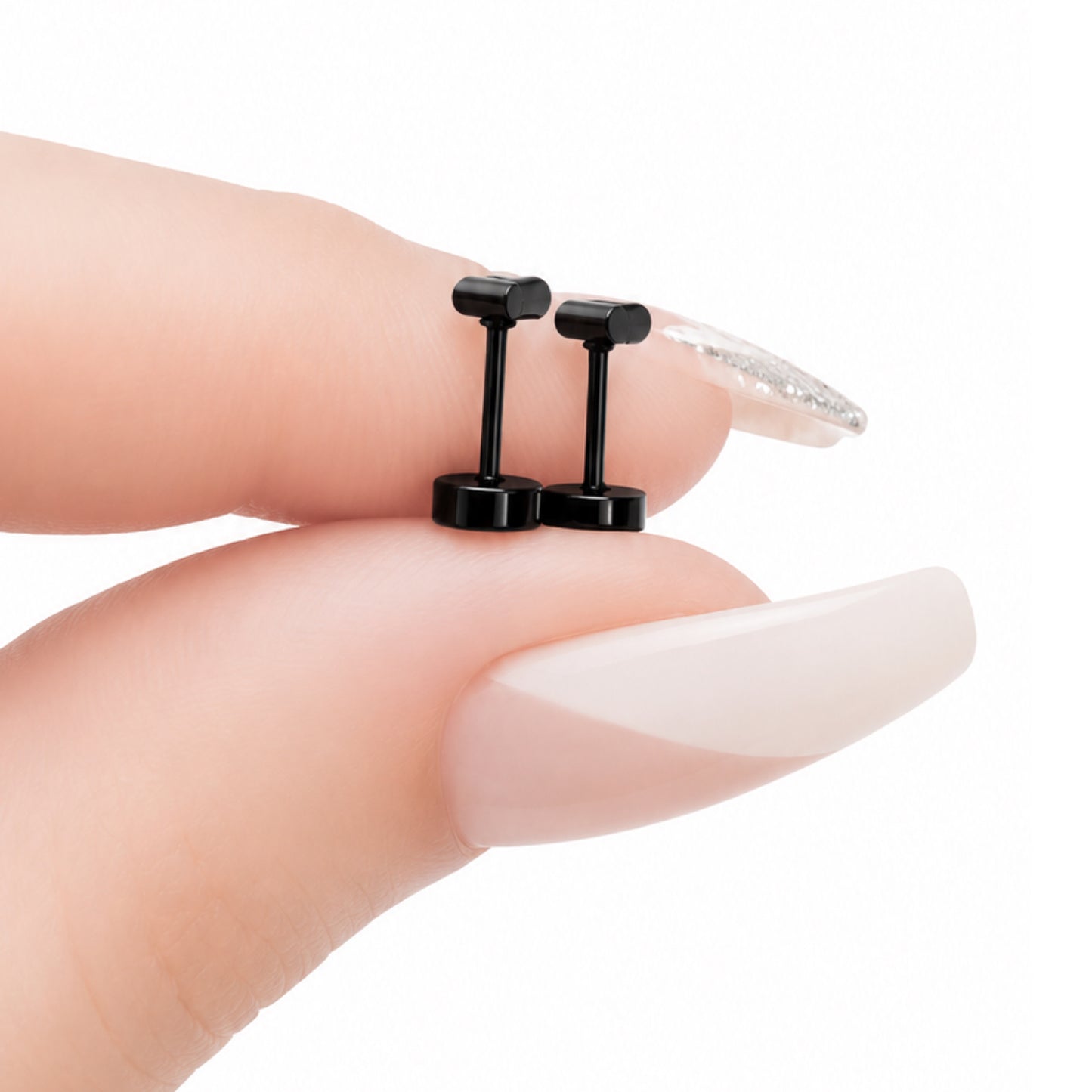 Black Bar Flat Back Stud Earrings