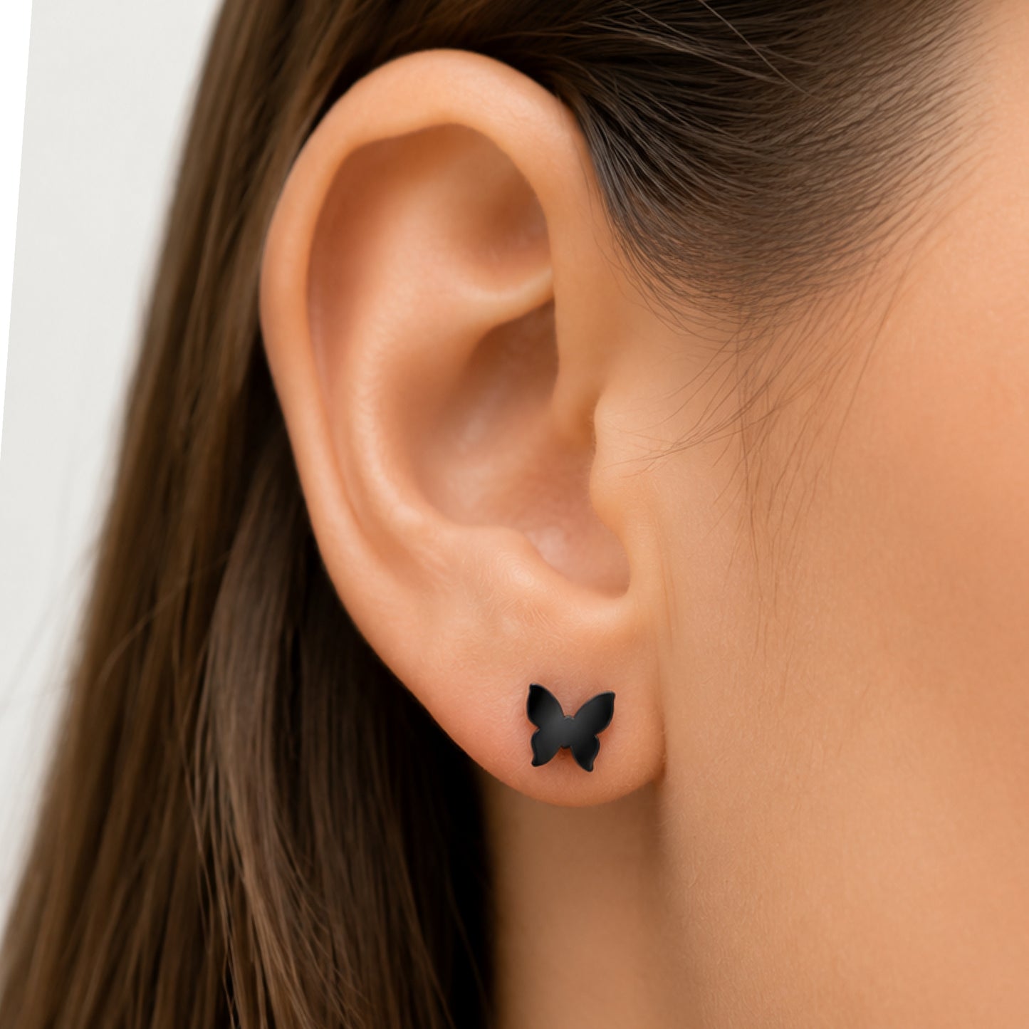 Tiny Black Butterfly Flat Back Stud Earrings