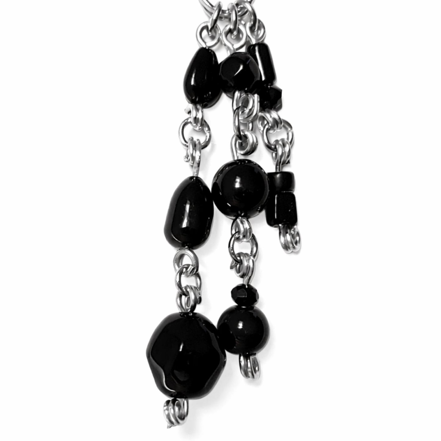 Black Glass Beaded Charm Zipper Pull Bag Charm – Stainless Steel Clip