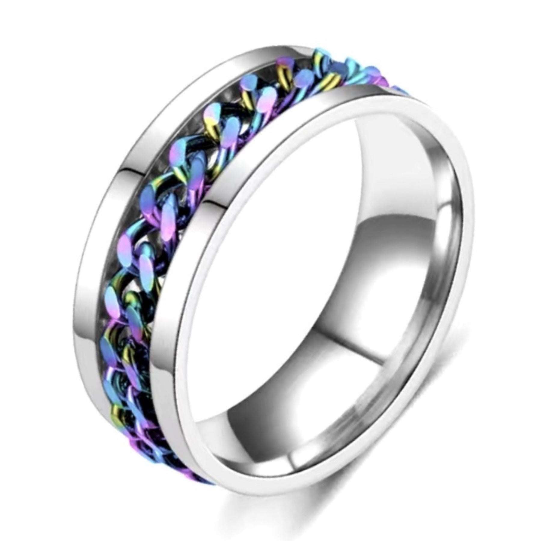 Rainbow Chain Stainless Steel Anxiety Fidget Spinner Ring