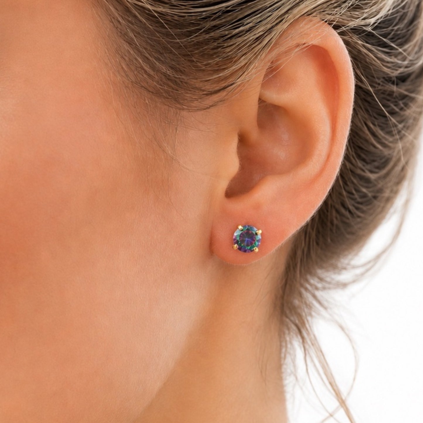 Gold Rainbow CZ Flat Back Stud Earrings