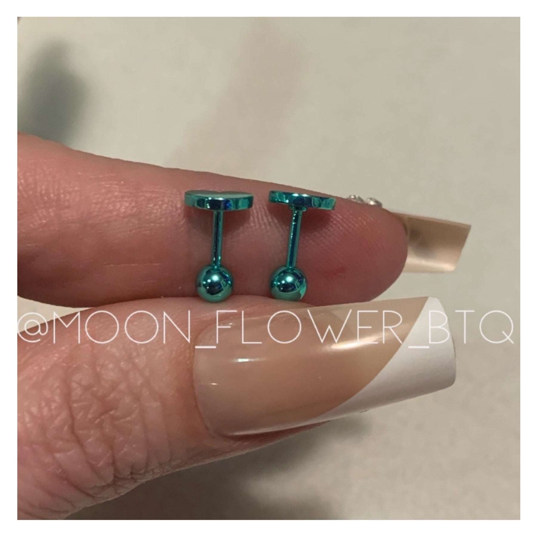 Aqua Heart Barbell Earrings