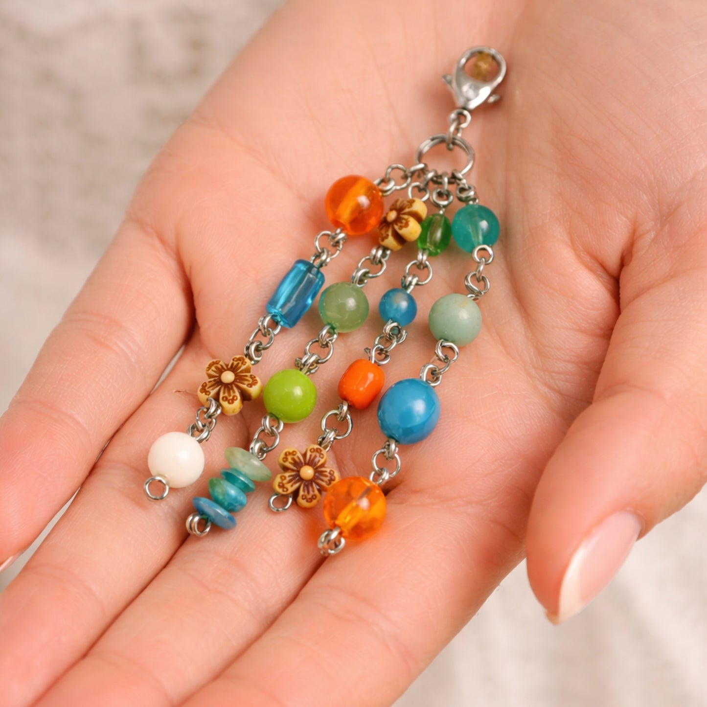 Colorful Beaded Boho Floral Charm | Keychain Bag Charm Zipper Pull