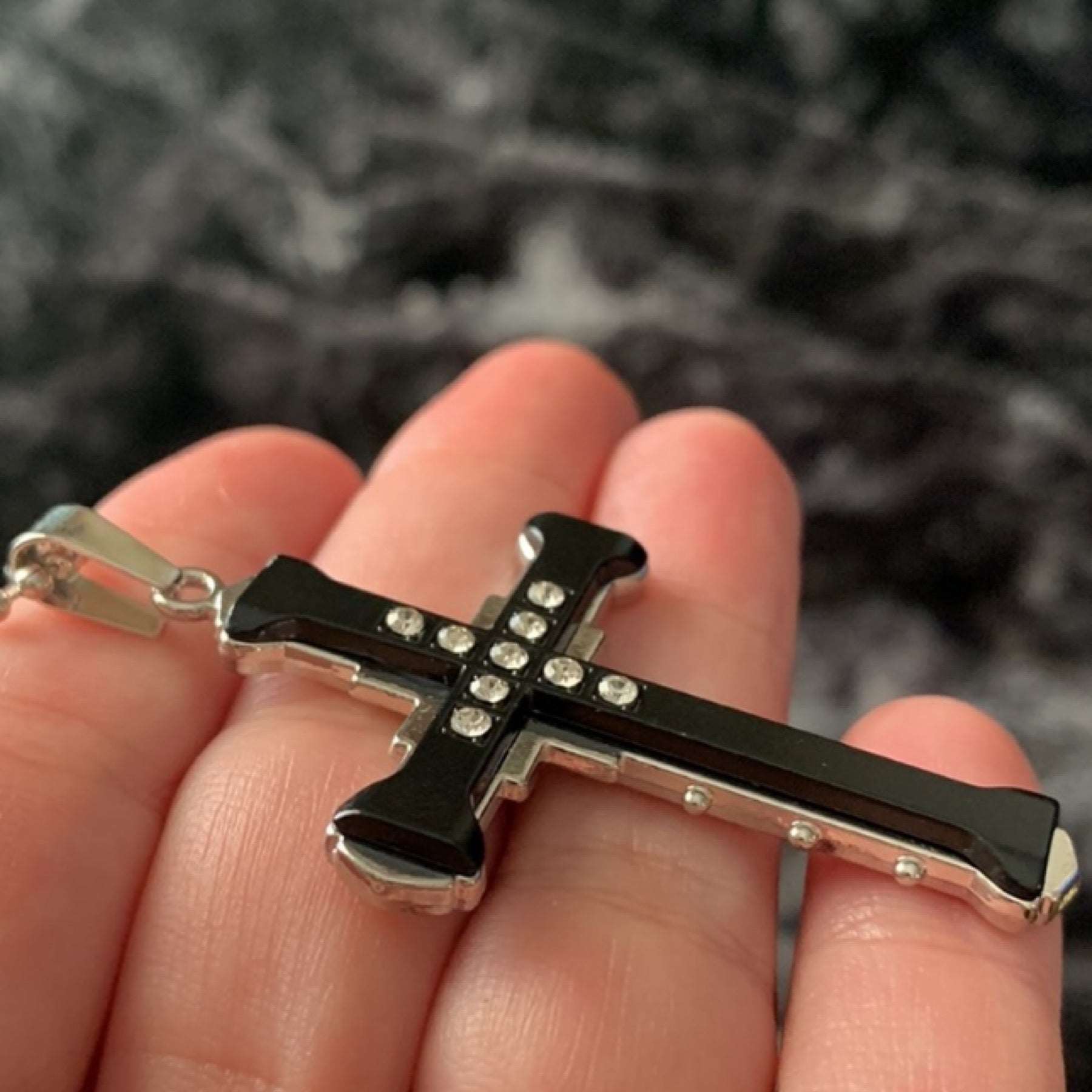 Black Layered CZ Cross Necklace