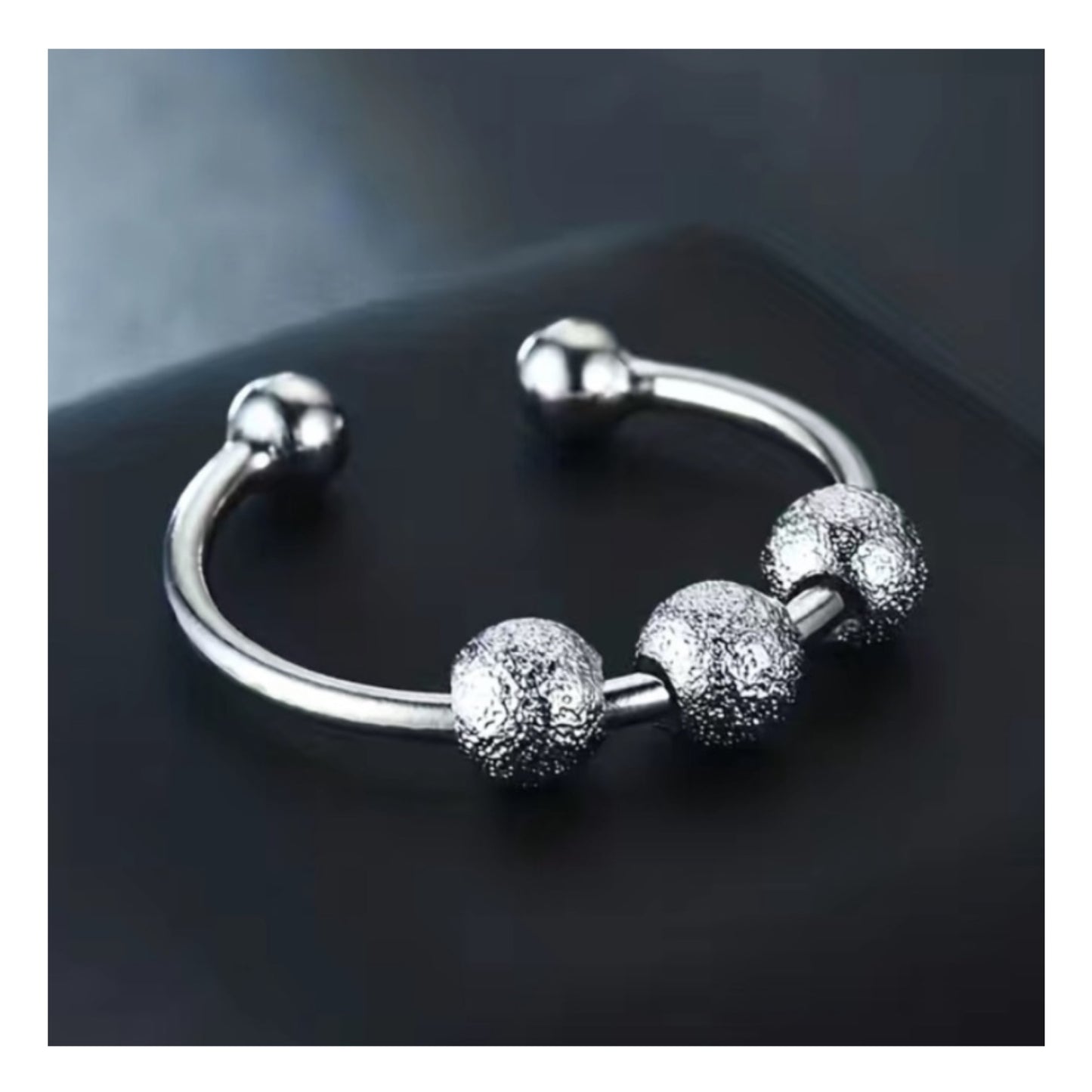 Spinning Beads Stainless Steel Silver Anxiety Fidget Ring