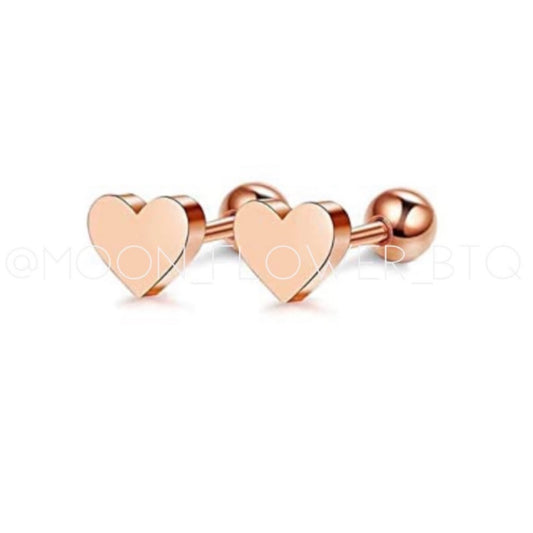 Rose Gold Heart Barbell Earrings