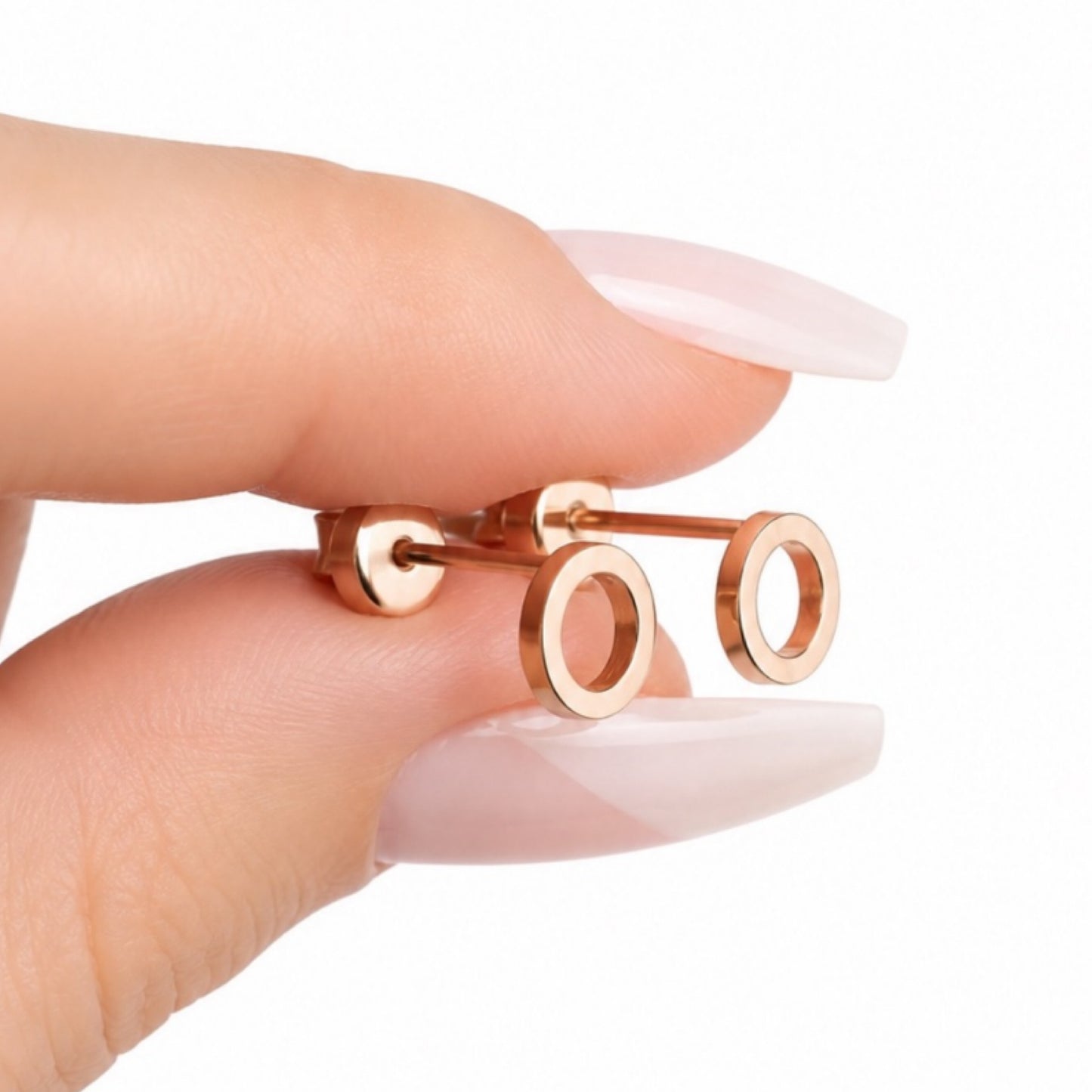 Rose Gold Open Circle Flat Back Stud Earrings