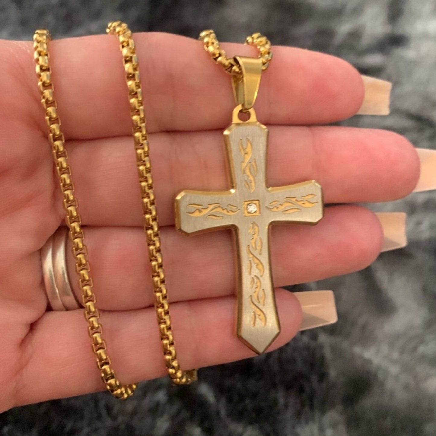 Silver & Gold CZ Cross Necklace