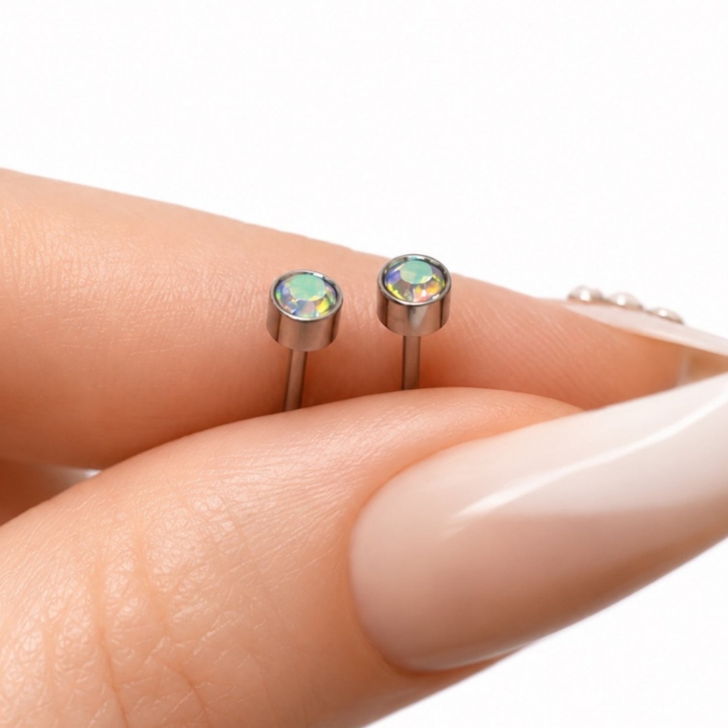 Iridescent CZ Stainless Steel Barbell Earrings 18G