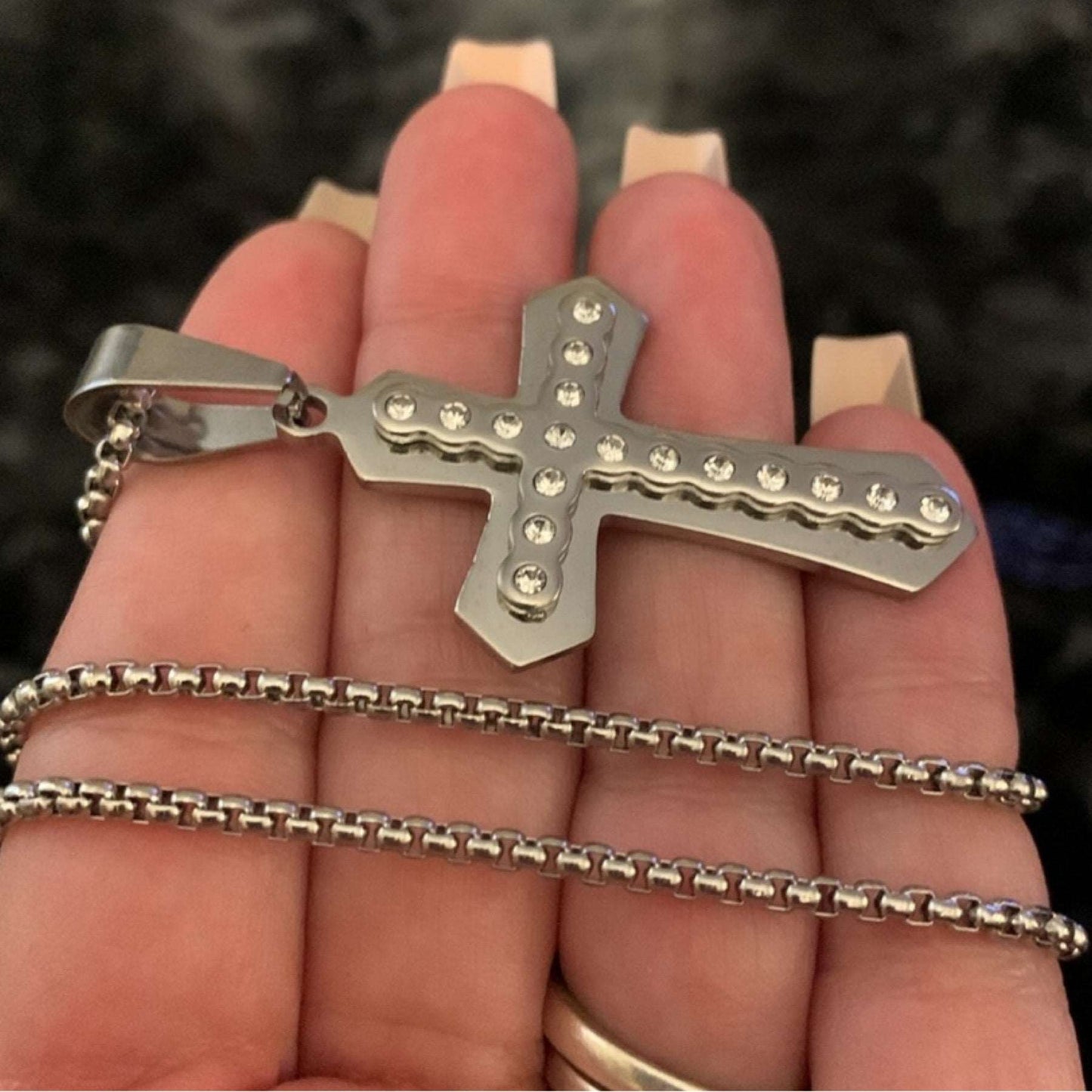 Double Layer Silver CZ Cross Necklace