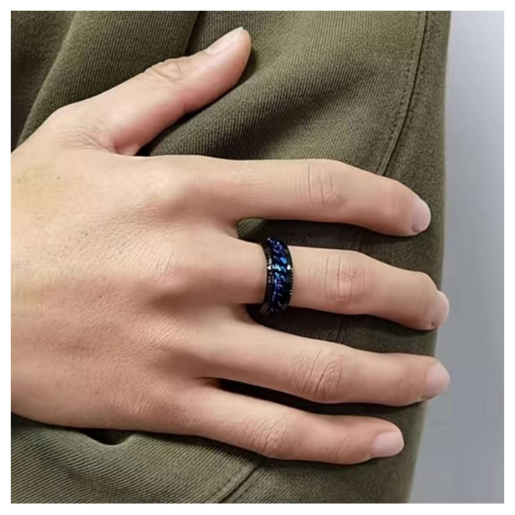 Black Blue Chain Anxiety Fidget Spinner Ring