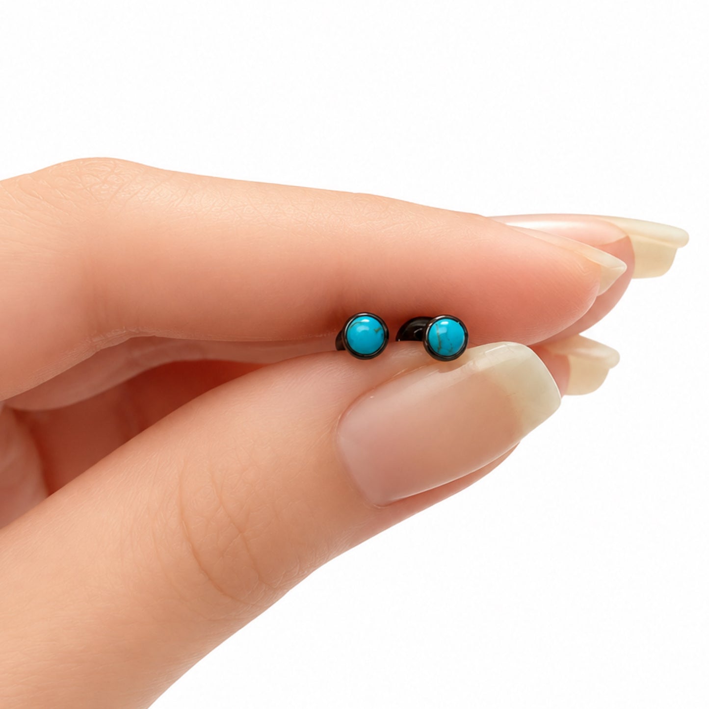 Black Turquoise Flat Back Stud Earrings