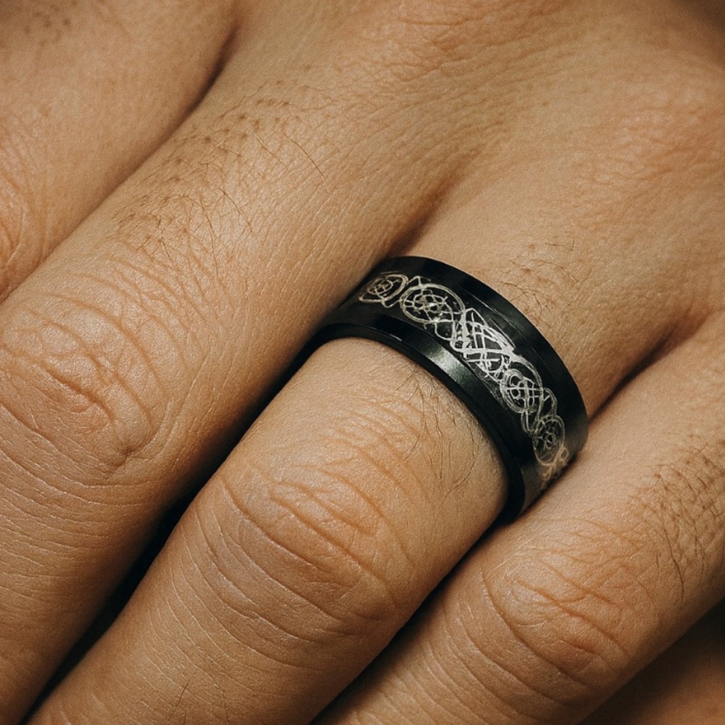Black Celtic Knot Ring | 8mm Stainless Steel Band | Gothic Viking Norse Jewelry