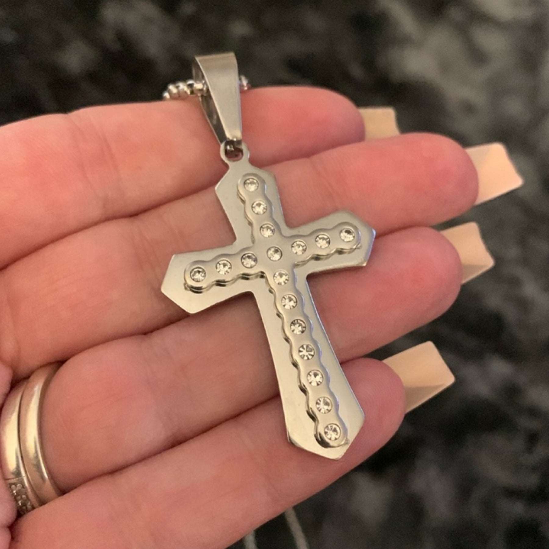 Double Layer Silver CZ Cross Necklace