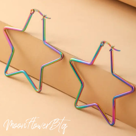 Rainbow Geometric Star Hoop Earrings