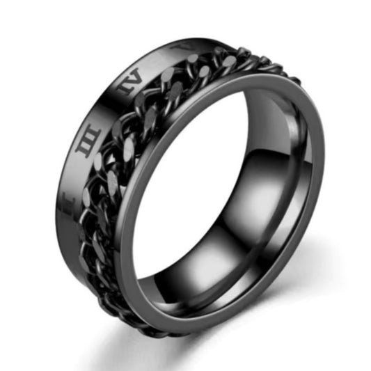 Black Roman Numeral Chain Anxiety Fidget Spinner Ring