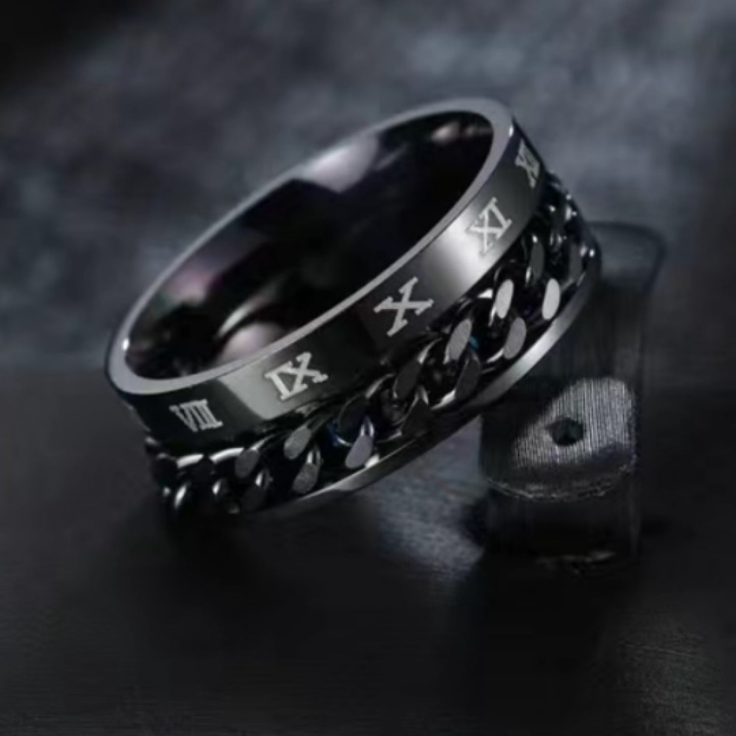 Black Roman Numeral Chain Anxiety Fidget Spinner Ring