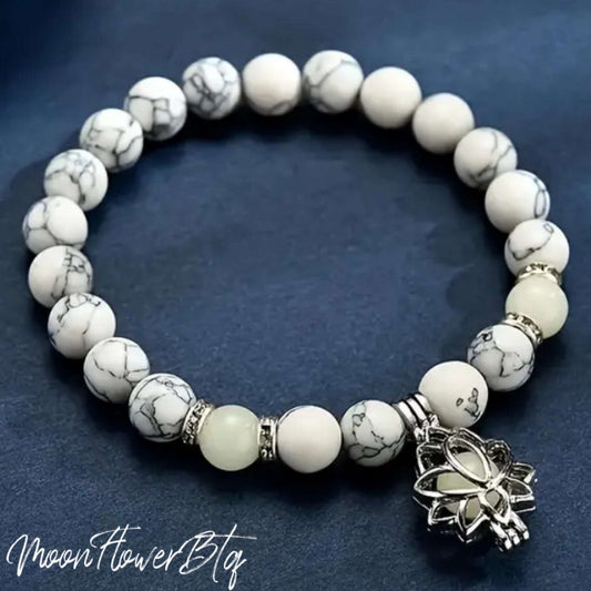 White Turquoise Lotus Stone Beaded Bracelet