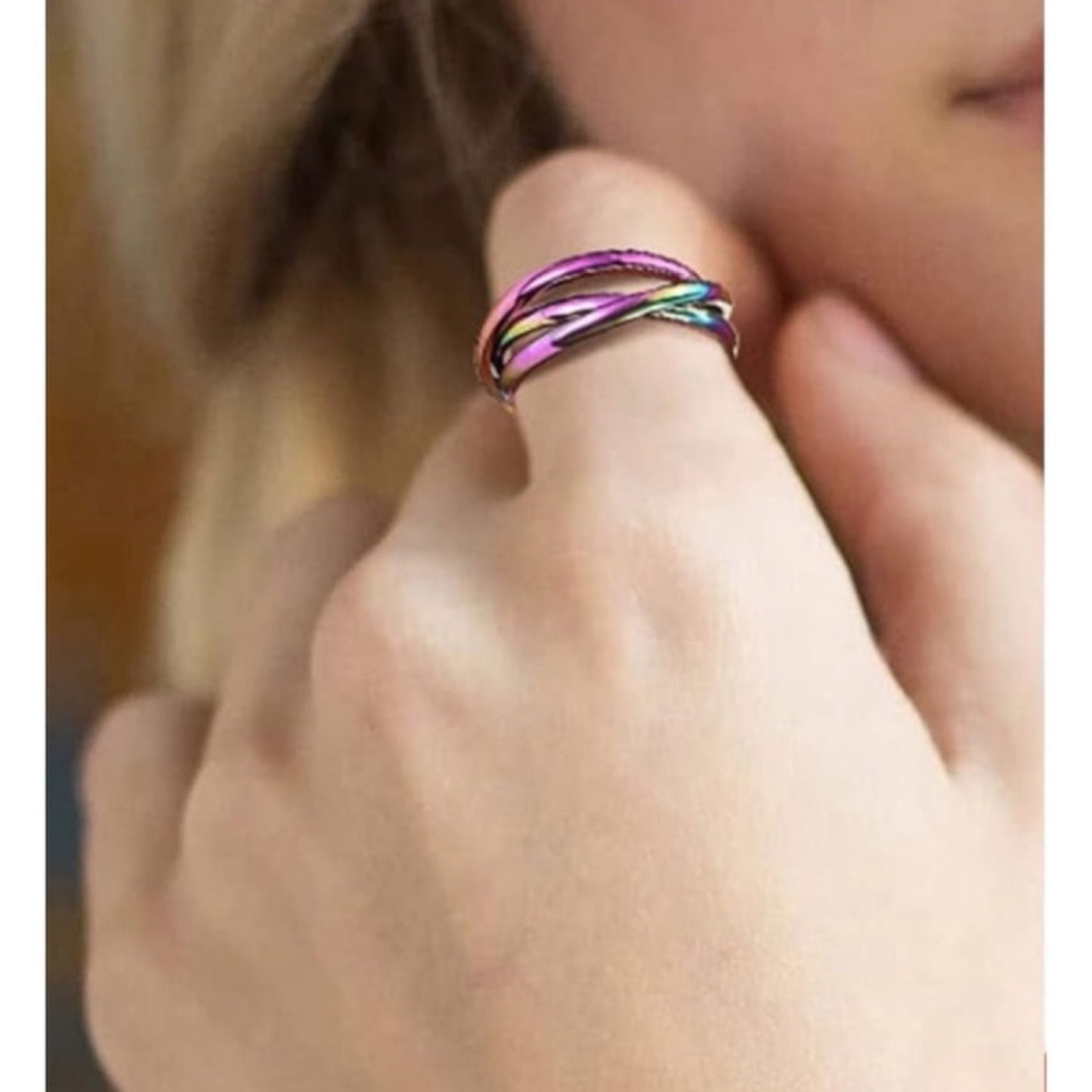 Rainbow Triple Interconnected Anxiety Fidget Ring